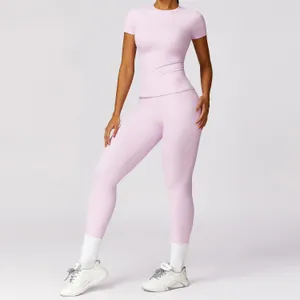 Yoga Set 2 Pieces Women Tracuits Workout Sportswear Gym Clothing Fiess Long Sleeve Crop Top High Waist Leggings Sports Suits