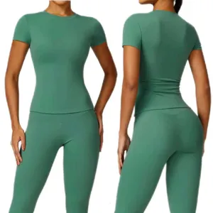 DHessentials Short Sleeved Top, Leggings Set, Gym Stretch Yoga Suit, Outdoor T-shirt, Women's Fitness Running Active Suit