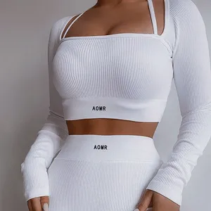 1 set Women's yoga wear V-neck sports wear standing neck women's running sports coat Girls gym fitness tight-fitting top pants slim-fit women exercise long-sleeved yoga