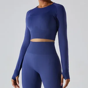 Active Shirts Women Seamless Yoga Crop Top Long Sleeves For Sports Fitness Gym Clothing Workout Tops