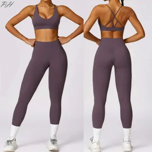2Pcs Fiess Set Women Breathable Gym Yoga Sportswear Sexy Sport Bra Top High Waist Leggings Suit Purple Workout Tracksuit