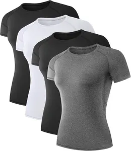 4 Pack Women's Compression Shirt Running Athletic T-Shirts Workout Tops Baselayer Short Sleeve Yoga Gym Sports Gear
